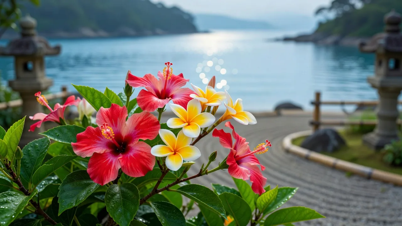 熱帯の花が咲く花園
