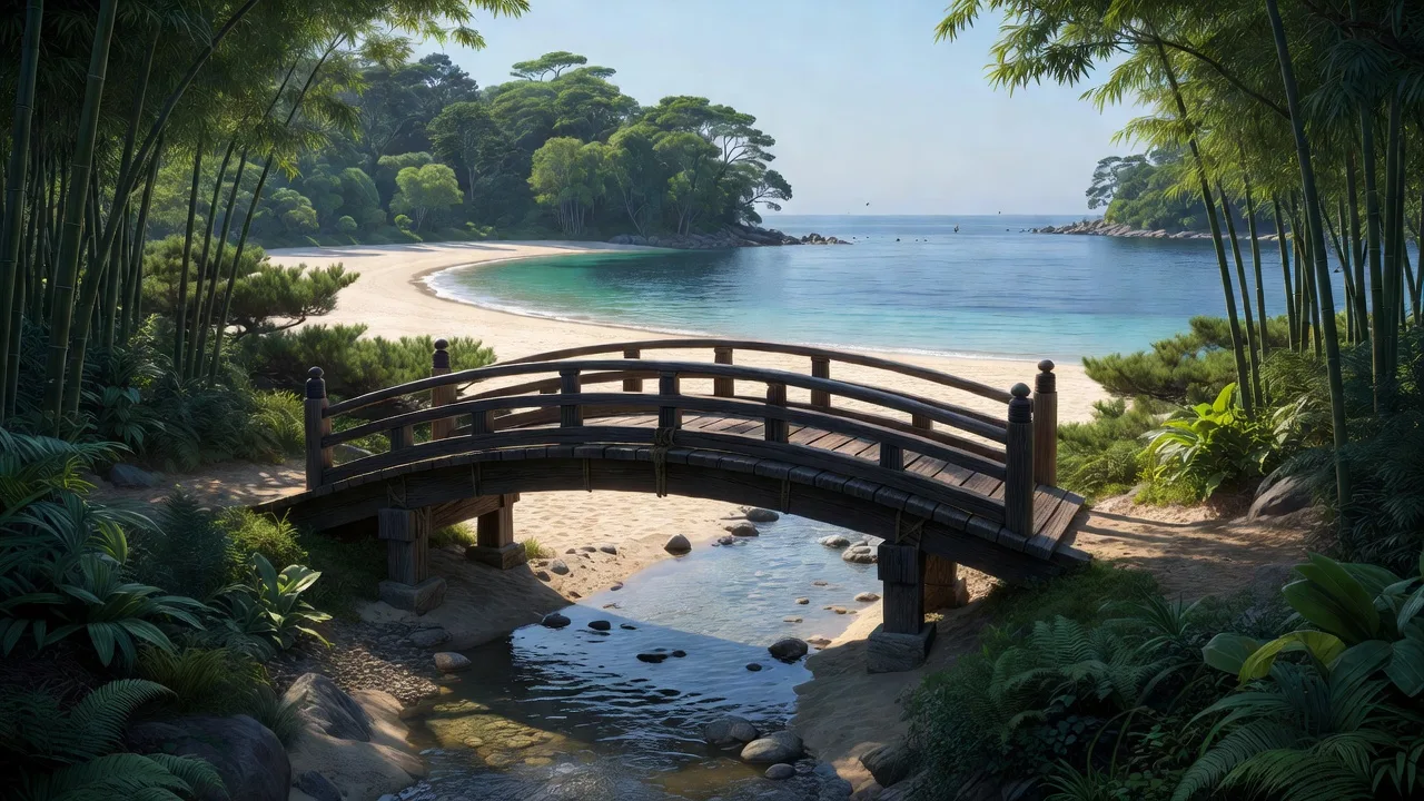 渓流にかかる木の橋
